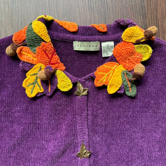 Inspired by Bellepointe Purple Knit Sweater Vest with Leaf Buttons Women’s XL - Picture 3 of 9